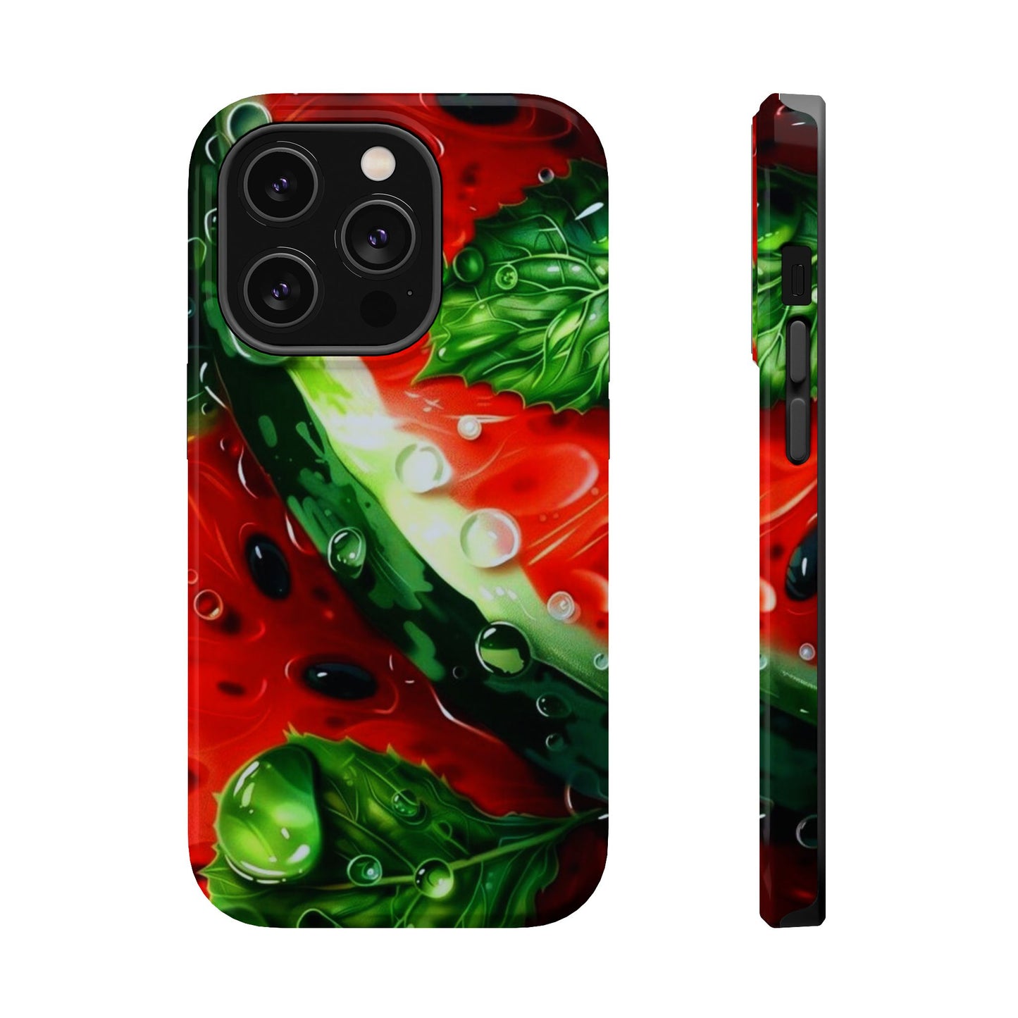 Juicy Watermelon & Mint MasSafe iPhone Case – Tough Dual-Layer, Vibrant Summer Design