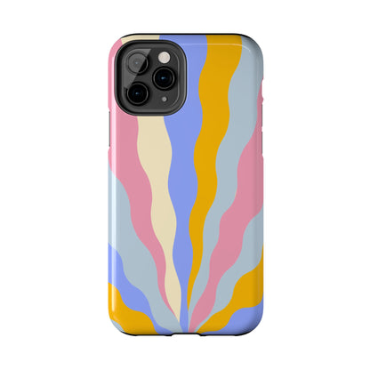 Pastel Radiance iPhone Case – 70s-Inspired Dual-Layer Design with Wavy Sunburst Pattern