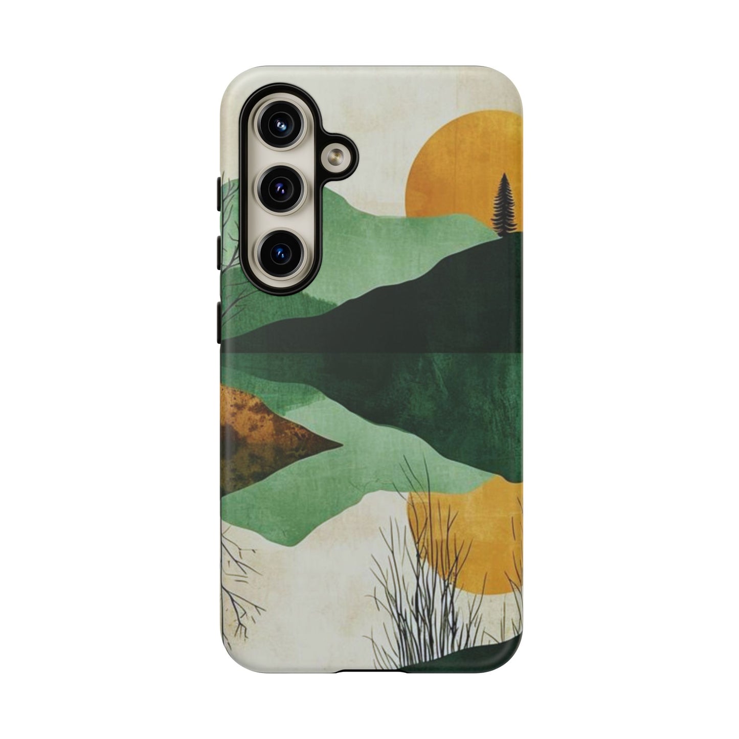 Retro Mountain Sunrise Samsung Galaxy Case – Minimalist Landscape Design, Dual-Layer Protection