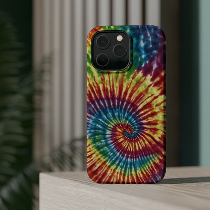 Vibrant Spiral Tie-Dye MagSafe Case – Retro Rainbow Design