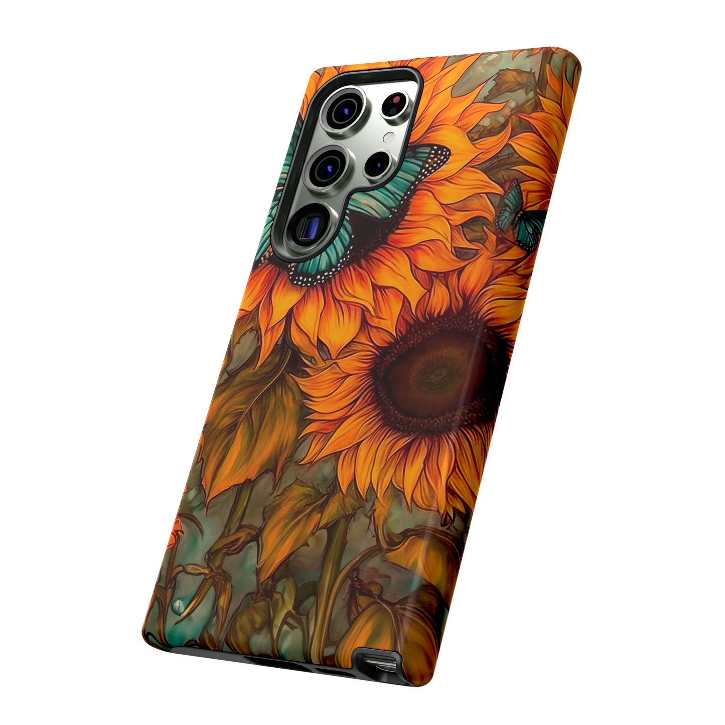 Vintage Blue Butterfly & Sunflower Art – Samsung Galaxy Case