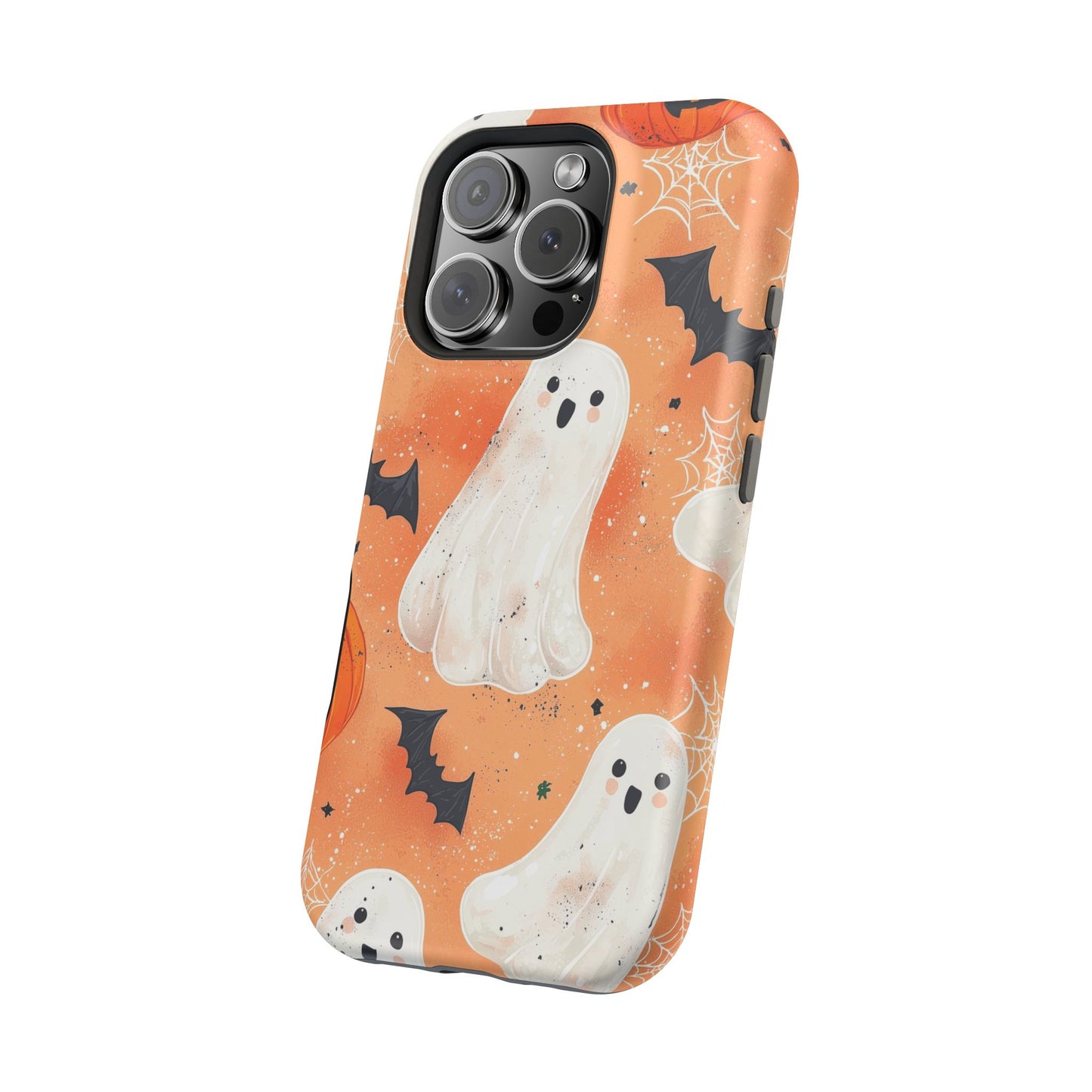 Spooky Cute Ghost MagSafe iPhone Case – Halloween Ghosts, Pumpkins, Bats & Cobwebs Design