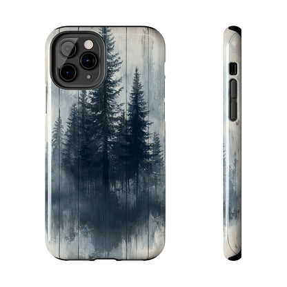 Rustic Pine Forest iPhone Case - Blue Toned Woodland Country Design