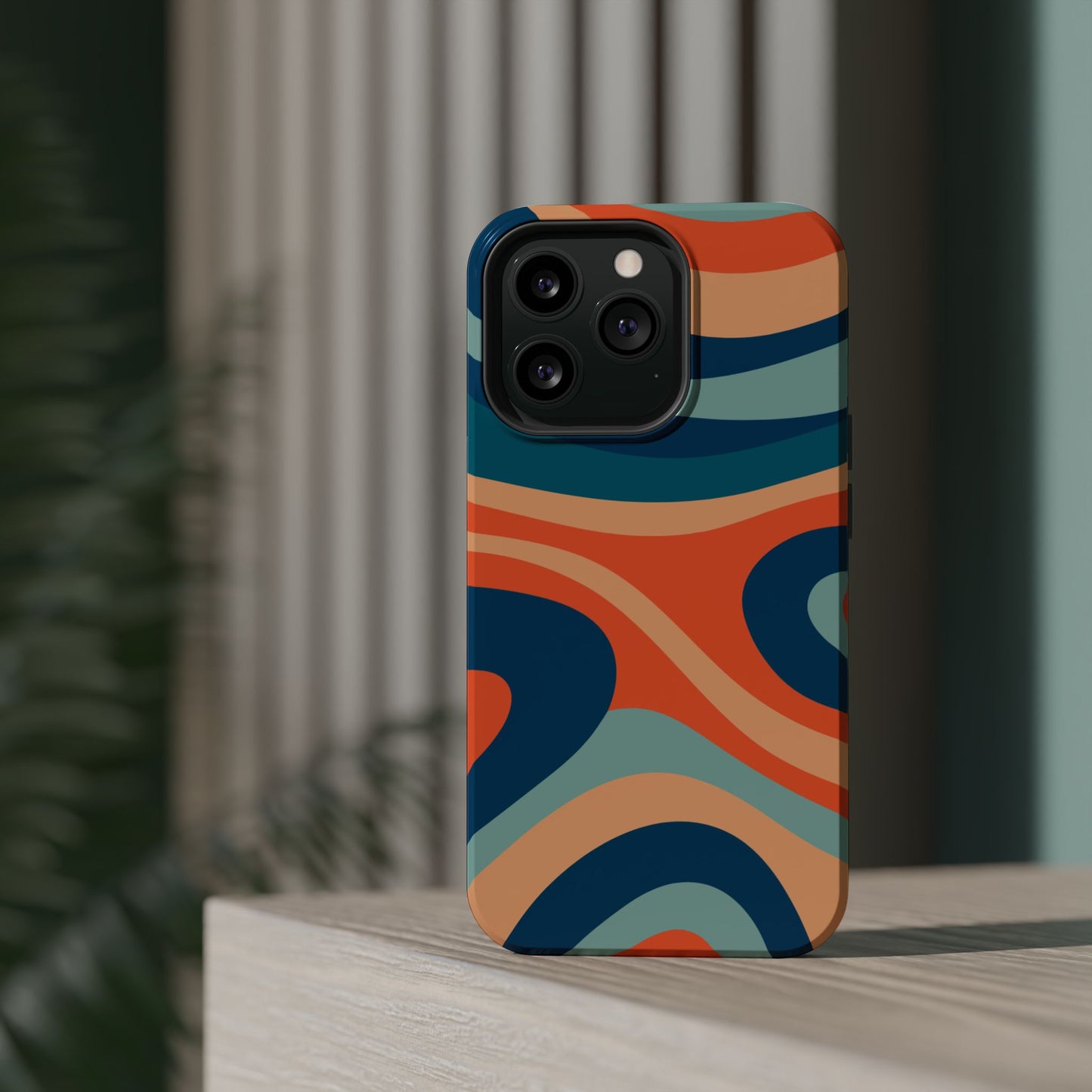 Retro Vibe Wavy Stripes MagSafe iPhone Case – 70s-Inspired in Teal, Orange, and Rust