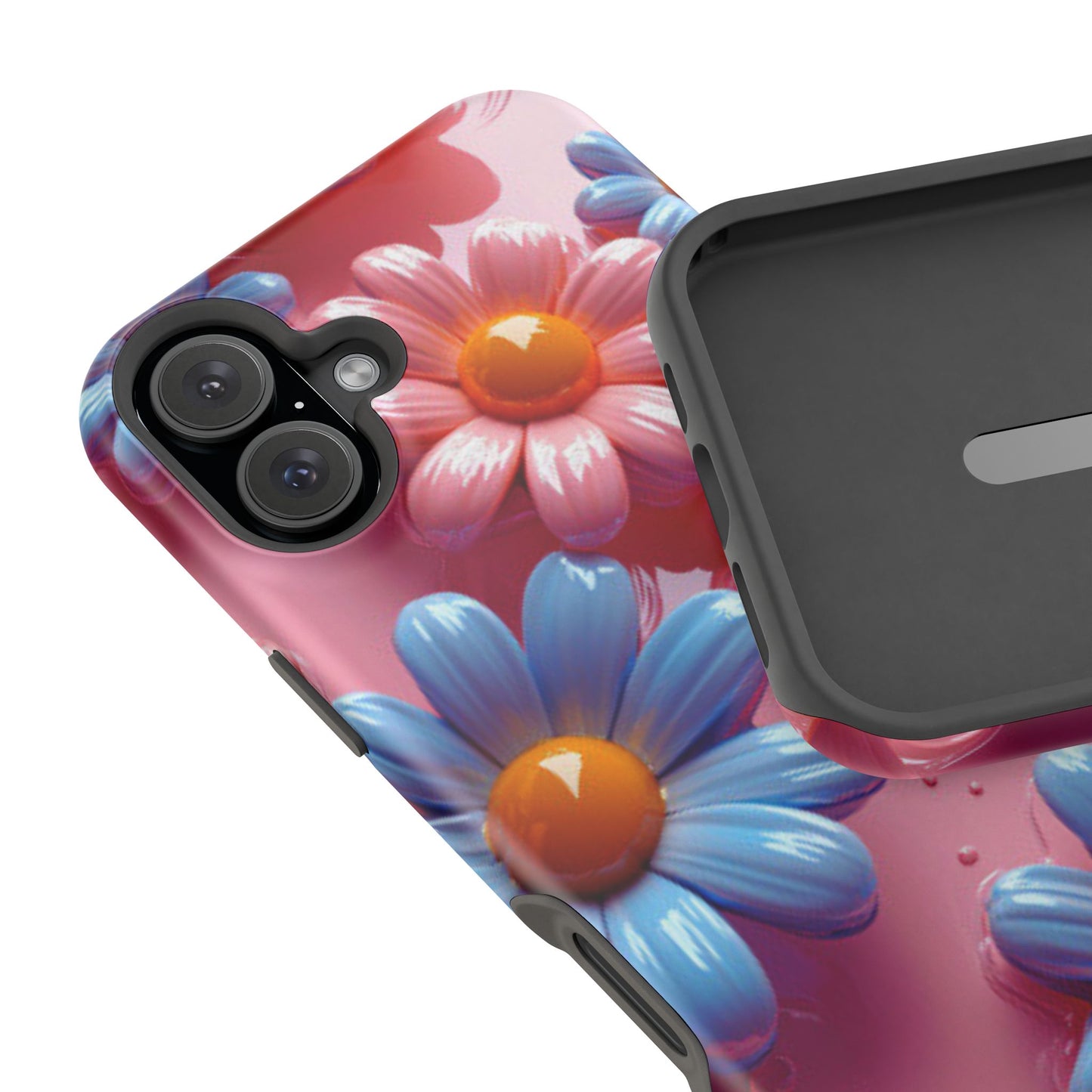 Pastel Daisy 3D MagSafe iPhone Case – Glossy Pink and Blue Floral Design, Full Protection