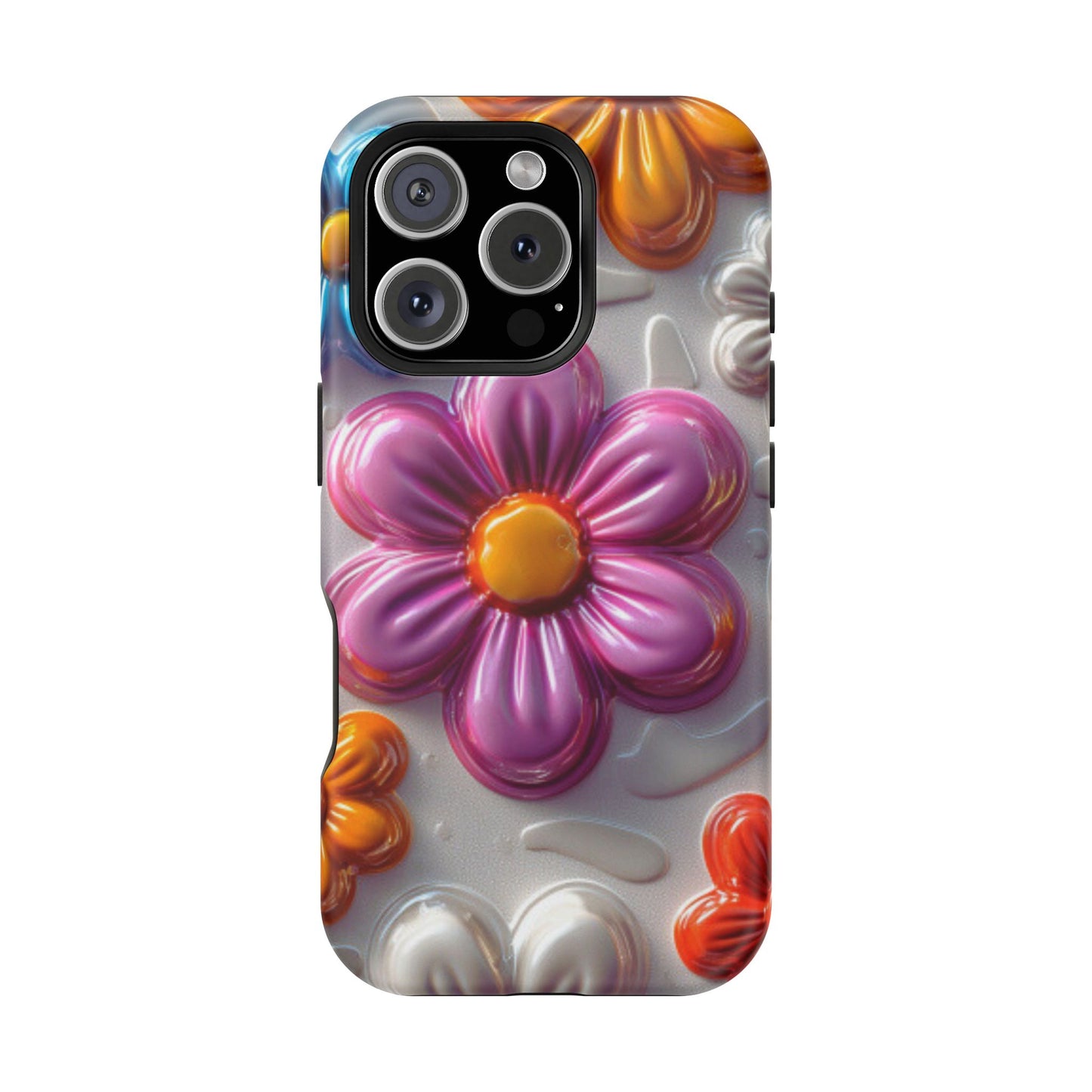 Glossy 3D Floral MagSafe iPhone Case – Colorful Flower Pattern, Durable Protection