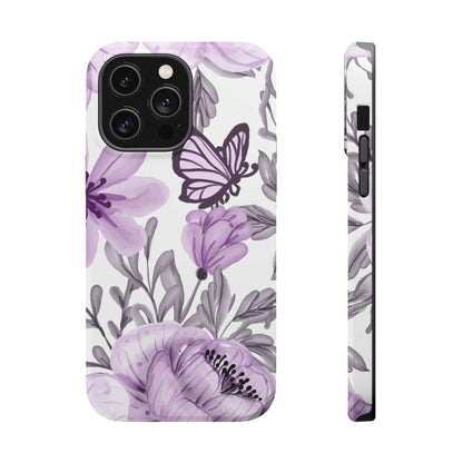 Lavender Bloom Butterfly MagSafe iPhone Case – Delicate Floral Design with Watercolor Details