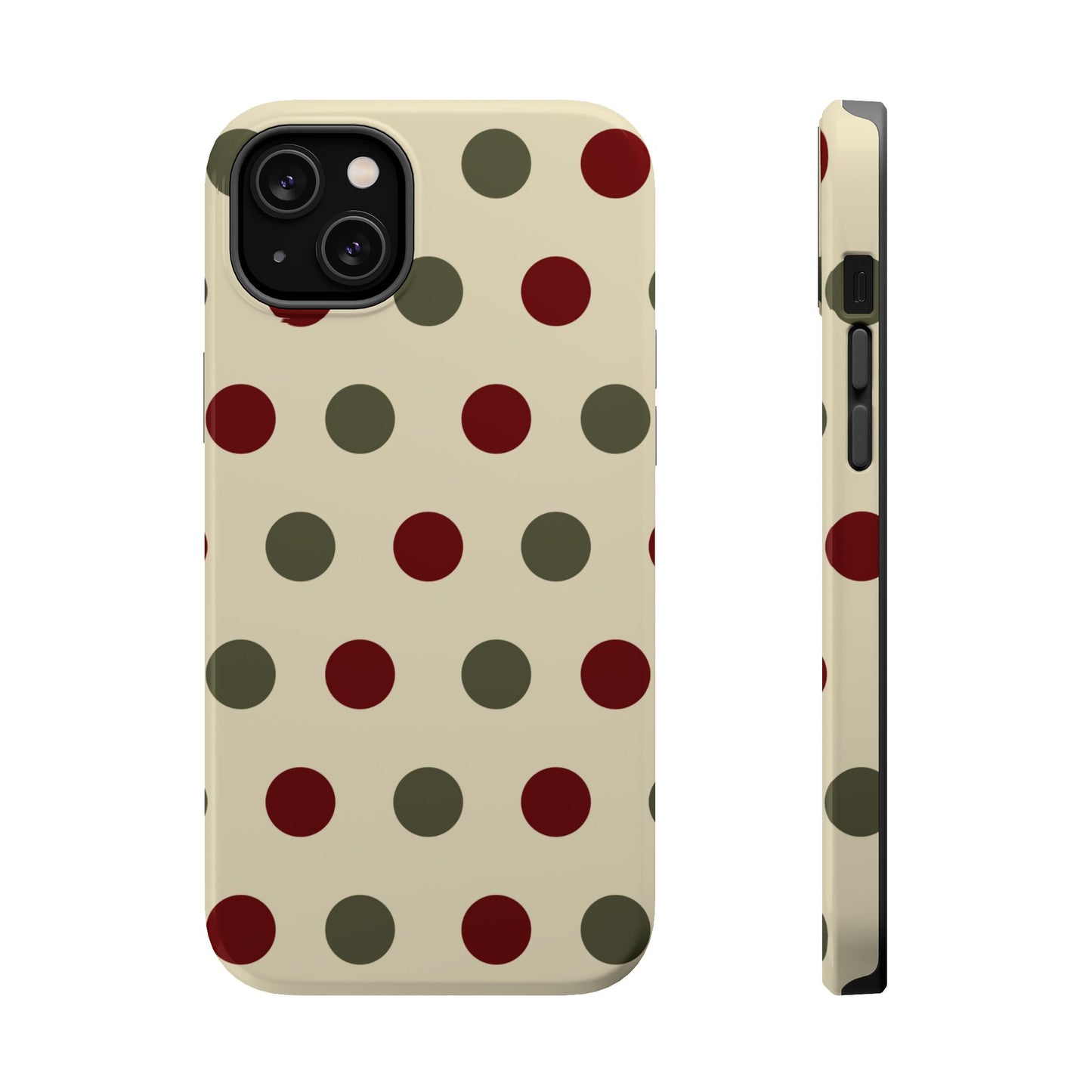 Red & Green Polka Dots on Cream – MagSafe iPhone Case