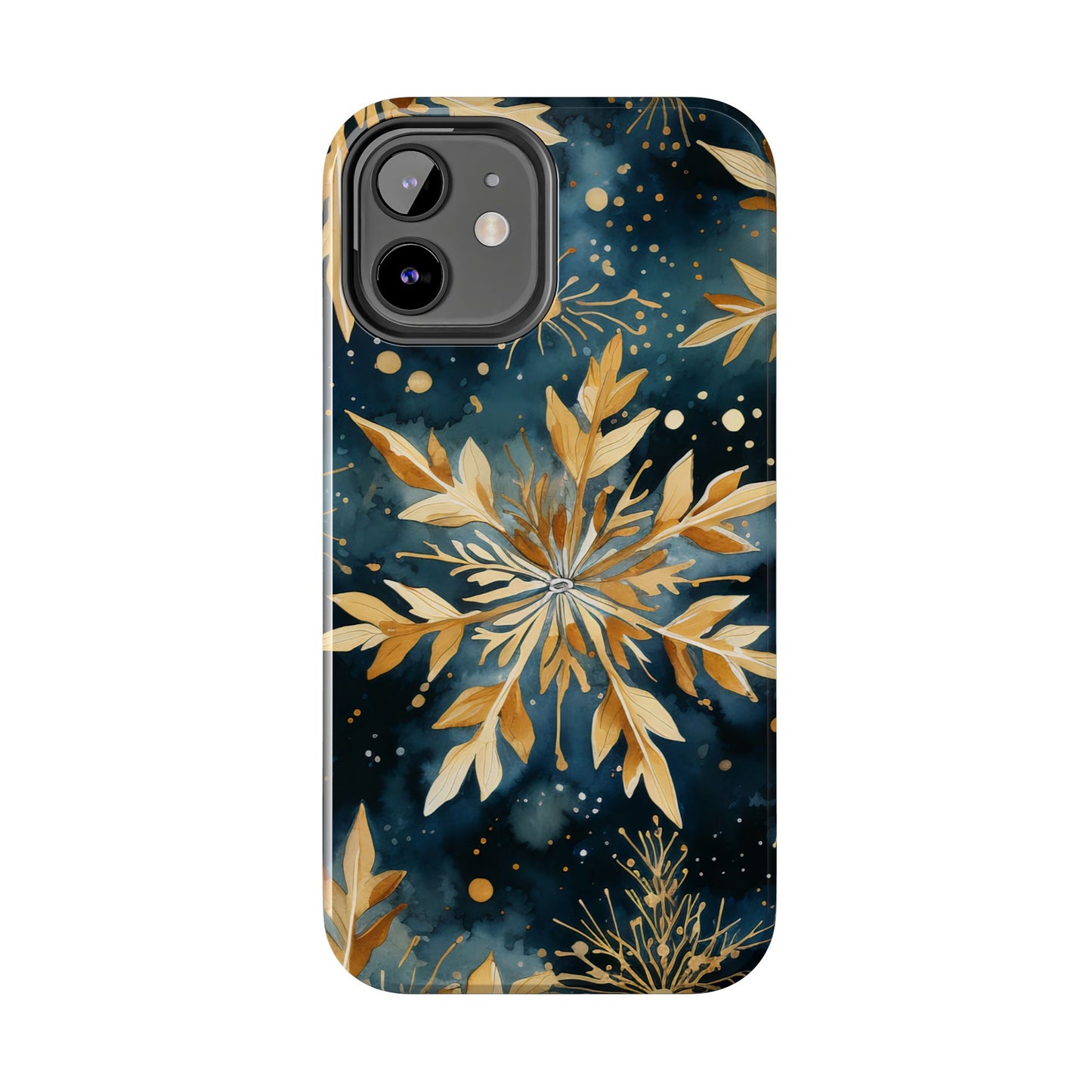 Gold Floral Snowflakes on Midnight Blue - iPhone Series Case