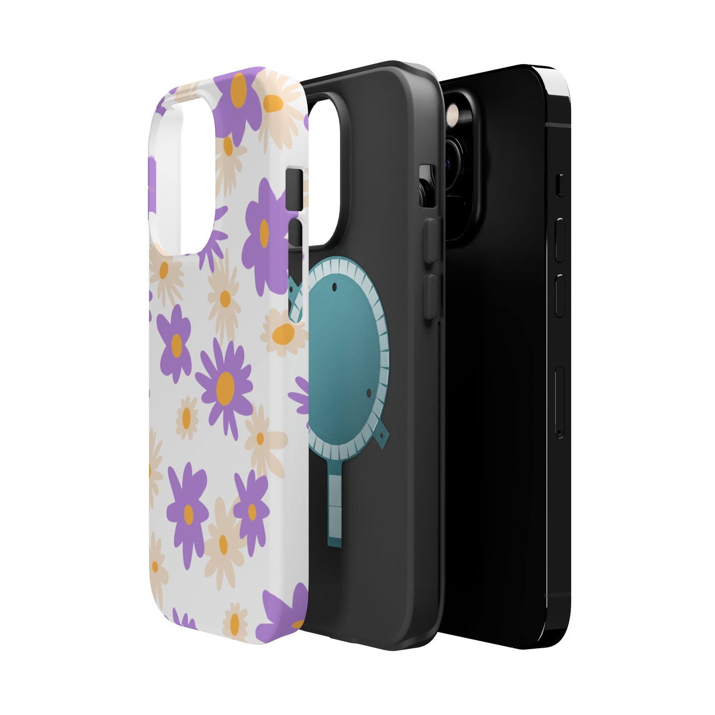 Retro Daisy Flower MagSafe iPhone Case – Pastel Purple & Cream Floral Design with Matte Finish