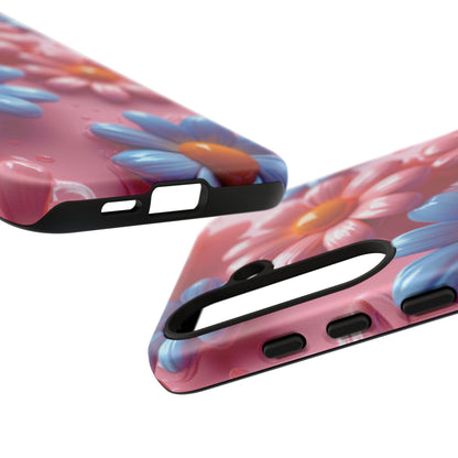 Pastel Daisy 3D Samsung Galaxy Case – Glossy Pink and Blue Floral Design, Full Protection - BOGO Cases