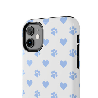 iPhone Case - Blue Paw Print & Heart Design