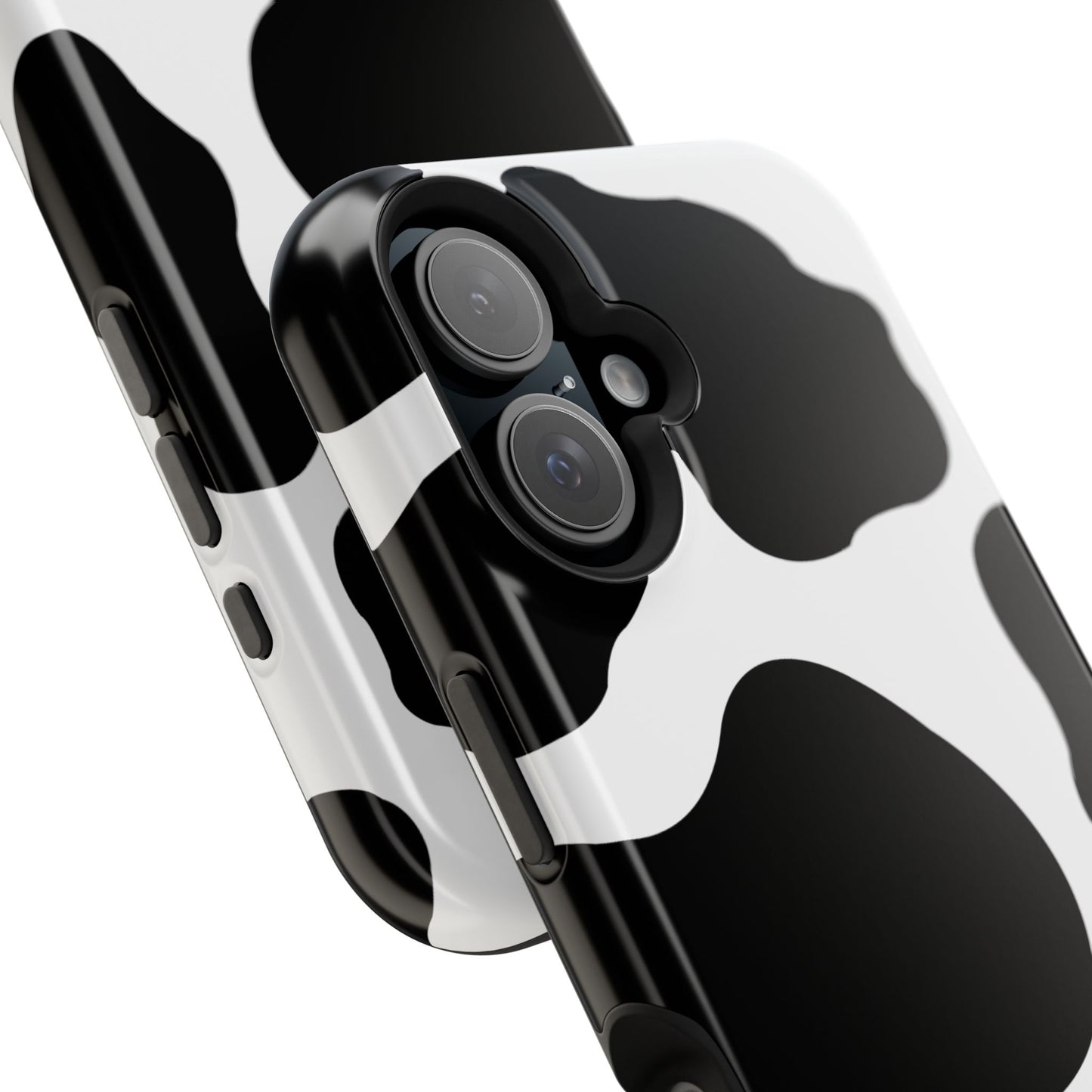 Chic Cow Print Tough Magsafe iPhone Case – Trendy Monochrome Animal Pattern with Dual-Layer Protection