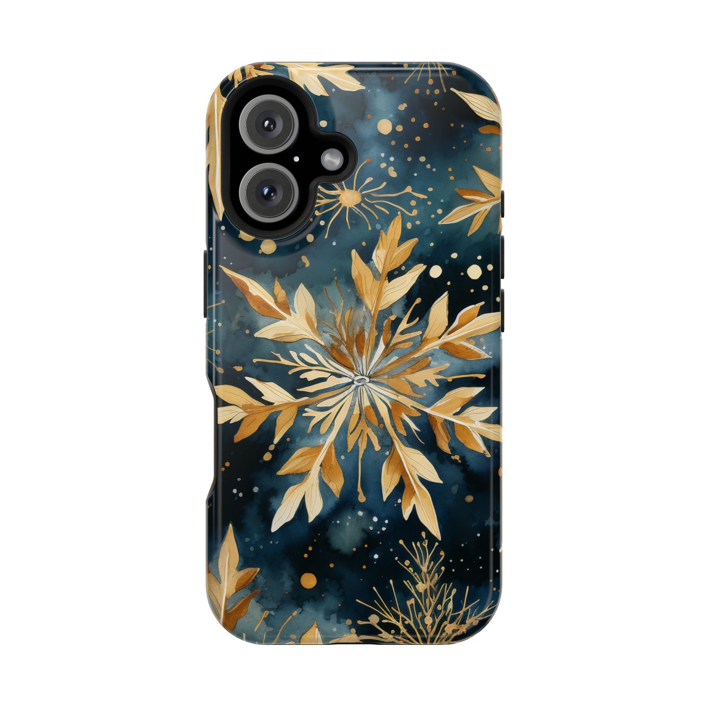 Gold Floral Snowflakes on Midnight Blue - MagSafe iPhone Series Case