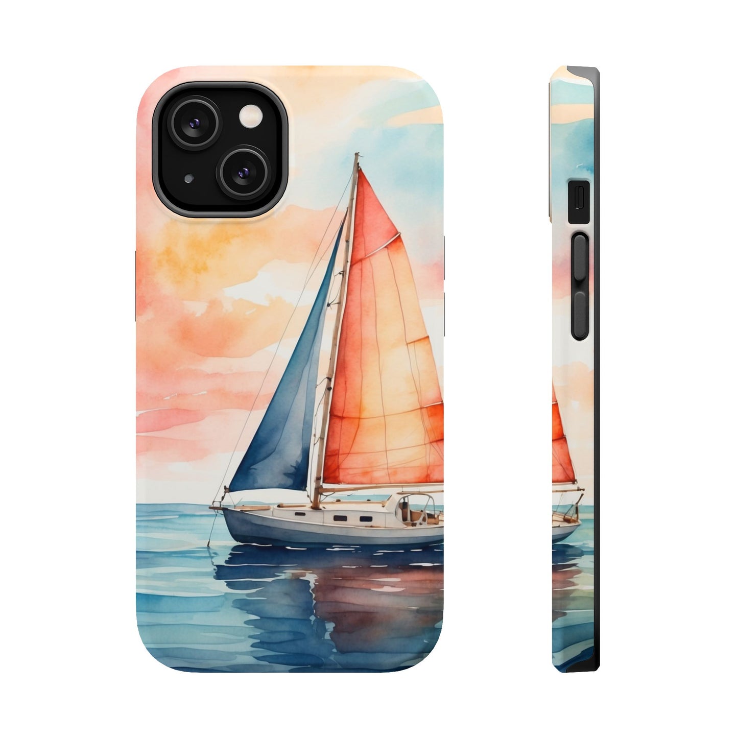 Sunset Sail MagSafe iPhone Case – Watercolor Sailboat and Sky Design