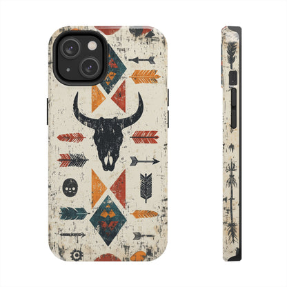 Tribal Bull Skull & Arrows Tough iPhone Case – Rustic Western Design, Dual - Layer Protection - BOGO Cases