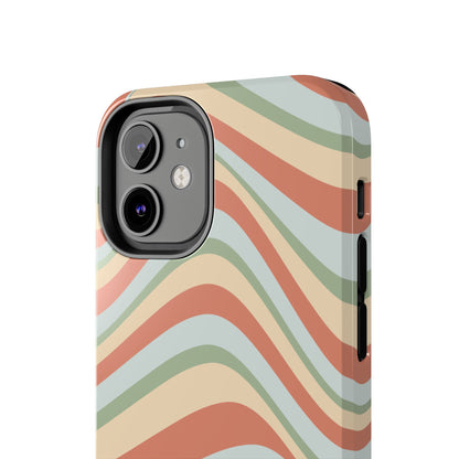 Vintage Earthy Waves iPhone Case – Retro 70s-Inspired in Warm Green, Cream, and Rust