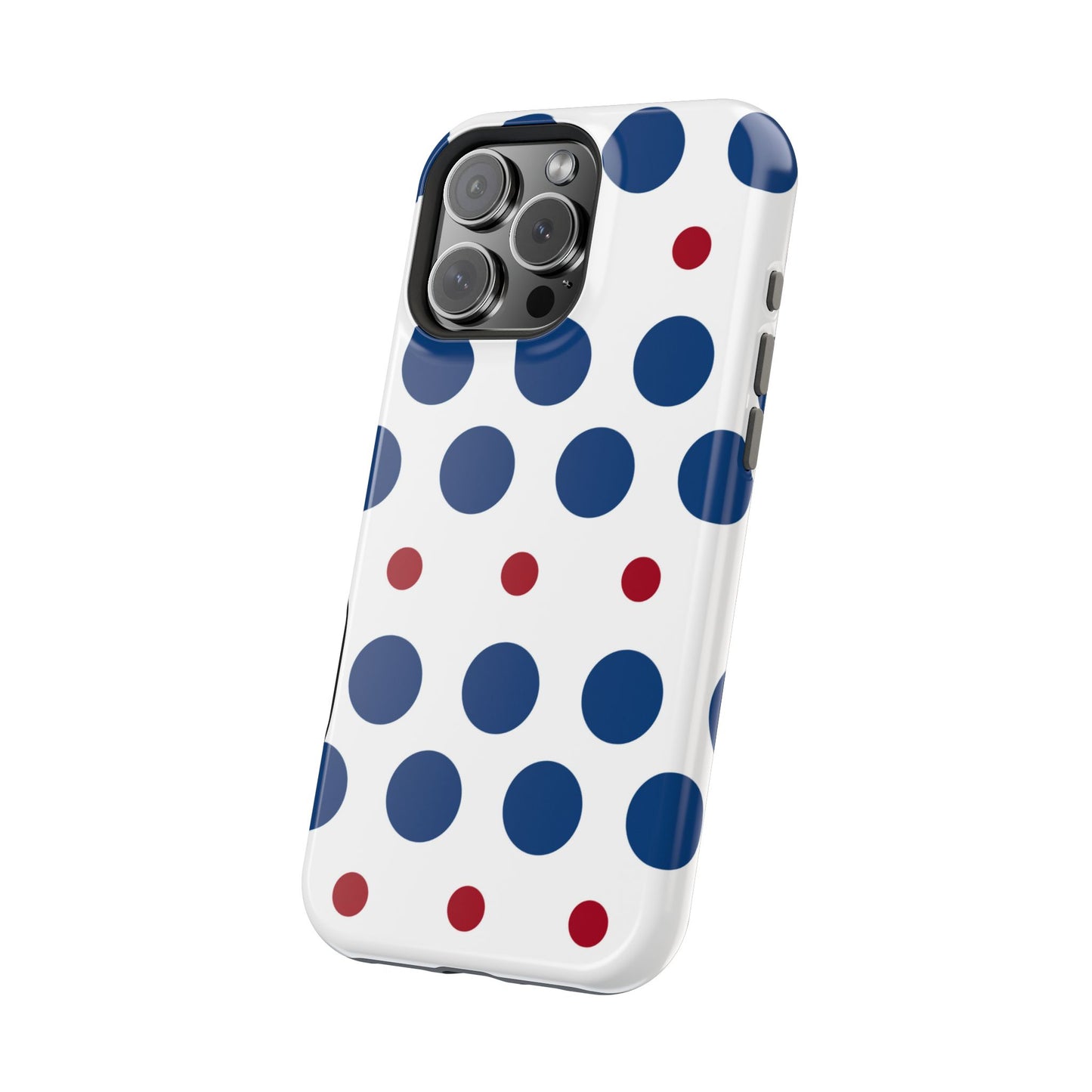 Bold Navy & Red Polka Dot Pattern – MagSafe iPhone Case