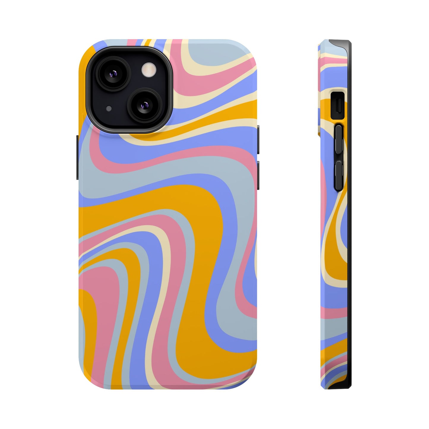 Groovy Pastel Waves MagSafe iPhone Case – 70s-Inspired Design with Dual-Layer Protection