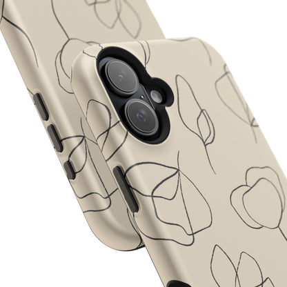Minimalist Line Art Floral Tough MagSafe iPhone Case – Elegant Abstract Design with Dual-Layer Protection