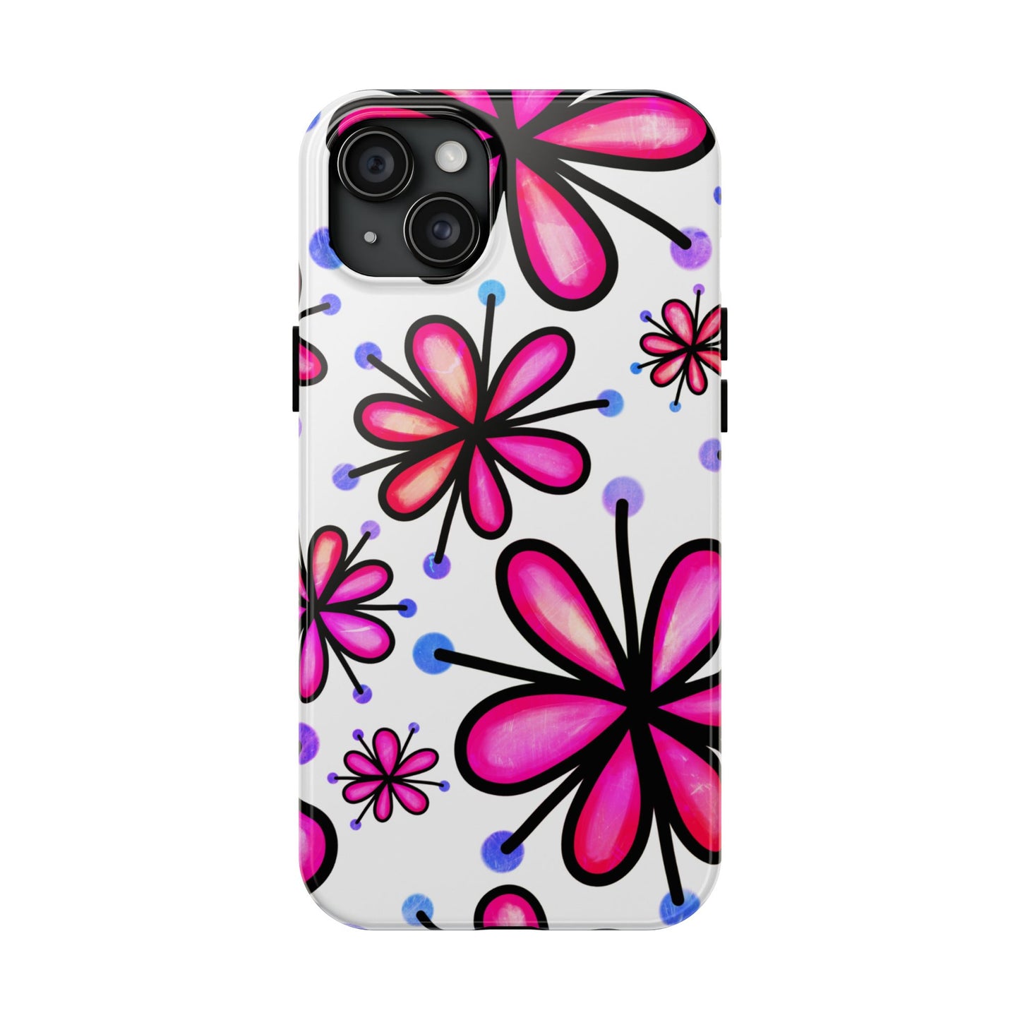 Pink Retro Bloom iPhone Case – Ultra-Slim Design, Glossy Finish