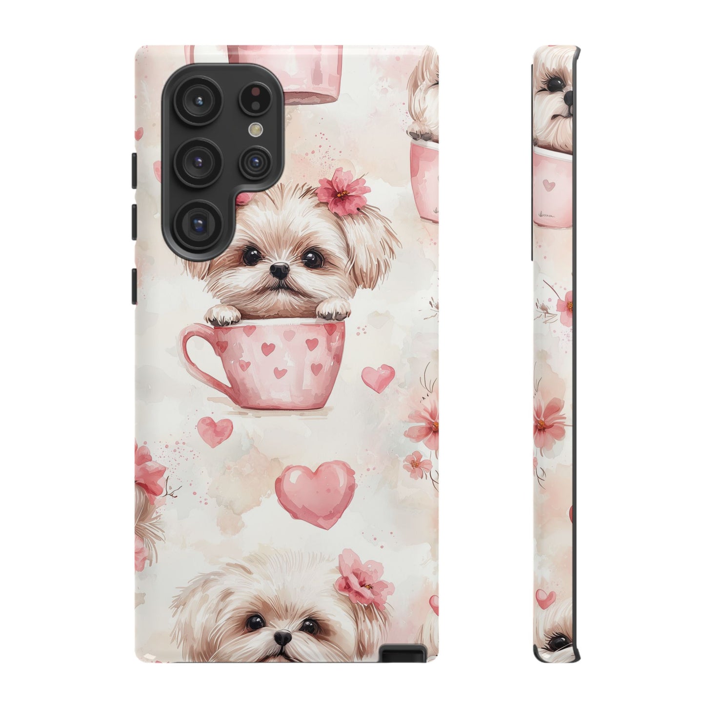 Floral Puppy in Teacup Samsung Galaxy Case – Cute Pink Flower Design, Tough Dual - Layer Protection - BOGO Cases