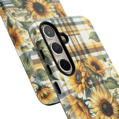 Cute Sunflower Phone Case - Sunny Blossom Plaid - Checkered Sunflowers Phone Case for iPhone & Samsung. Be Happy With These Bright Colors!