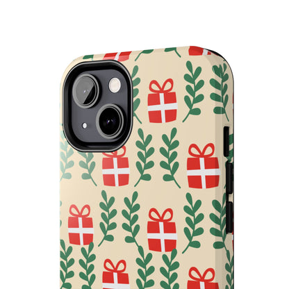 iPhone Case: Holiday Cheer – Red Gifts & Green Leaves