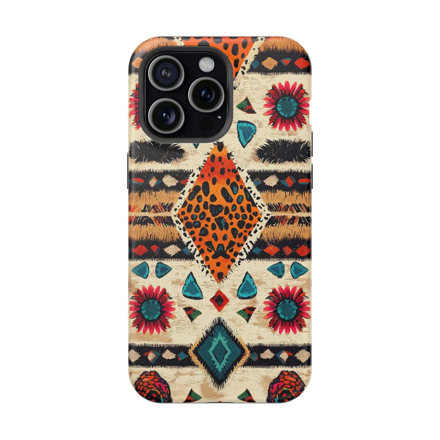 Wild Boho Leopard Print & Floral Tough MagSafe iPhone Case – Eclectic Tribal Design, Dual-Layer Protection