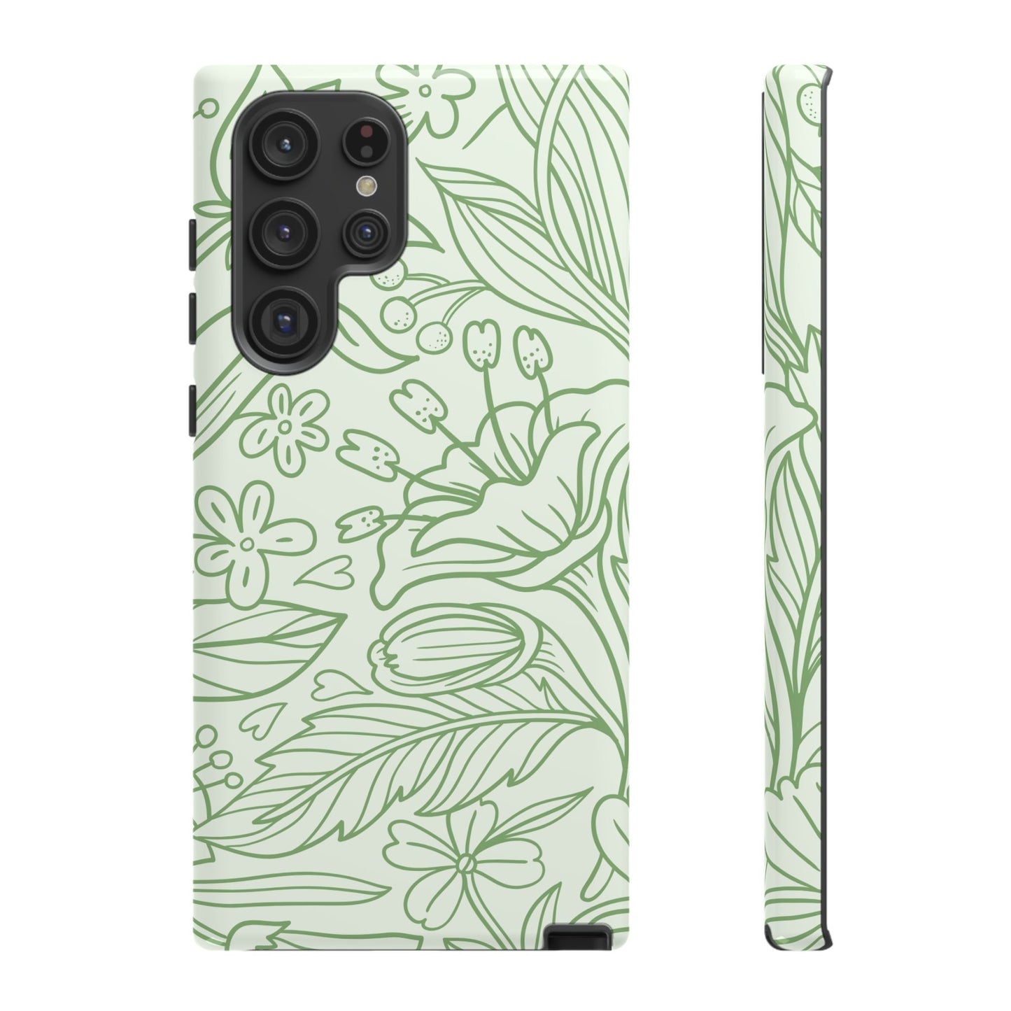 Sage Green Floral Line Art Tough Samsung Galaxy Case – Minimalist Botanical Design with Dual-Layer Protection