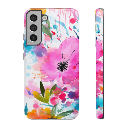 Color Splash Pink & Orange Watercolor Floral - Samsung Galaxy Case