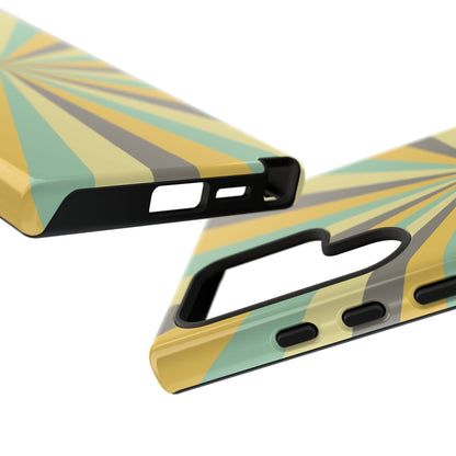 Vintage Sunburst Rays Samsung Galaxy Case – Bold 70s-Inspired Burst in Yellow, Mint, and Gray