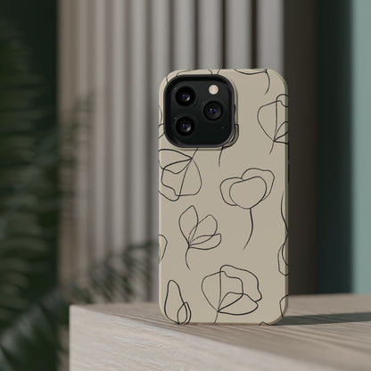 Minimalist Line Art Floral Tough MagSafe iPhone Case – Elegant Abstract Design with Dual-Layer Protection