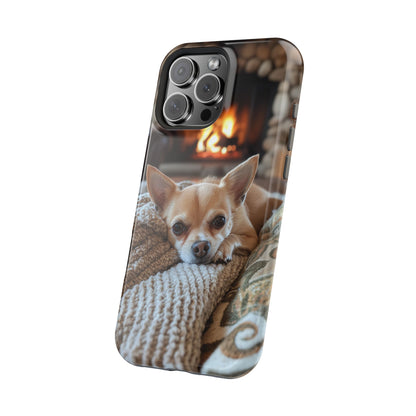 Relaxing Chihuahua by Fireplace MagSafe iPhone Case – Functional and Cozy Design