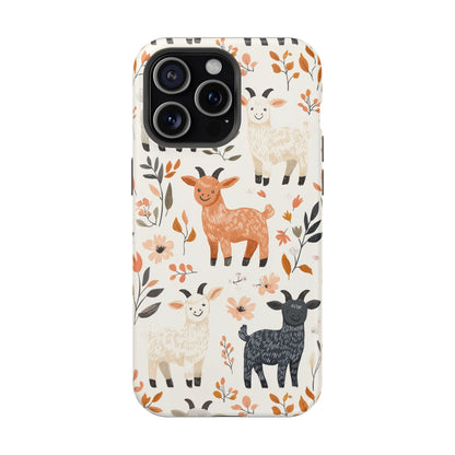 MagSafe iPhone Case: Smiley Goats & Dried Flowers – Vintage Charm