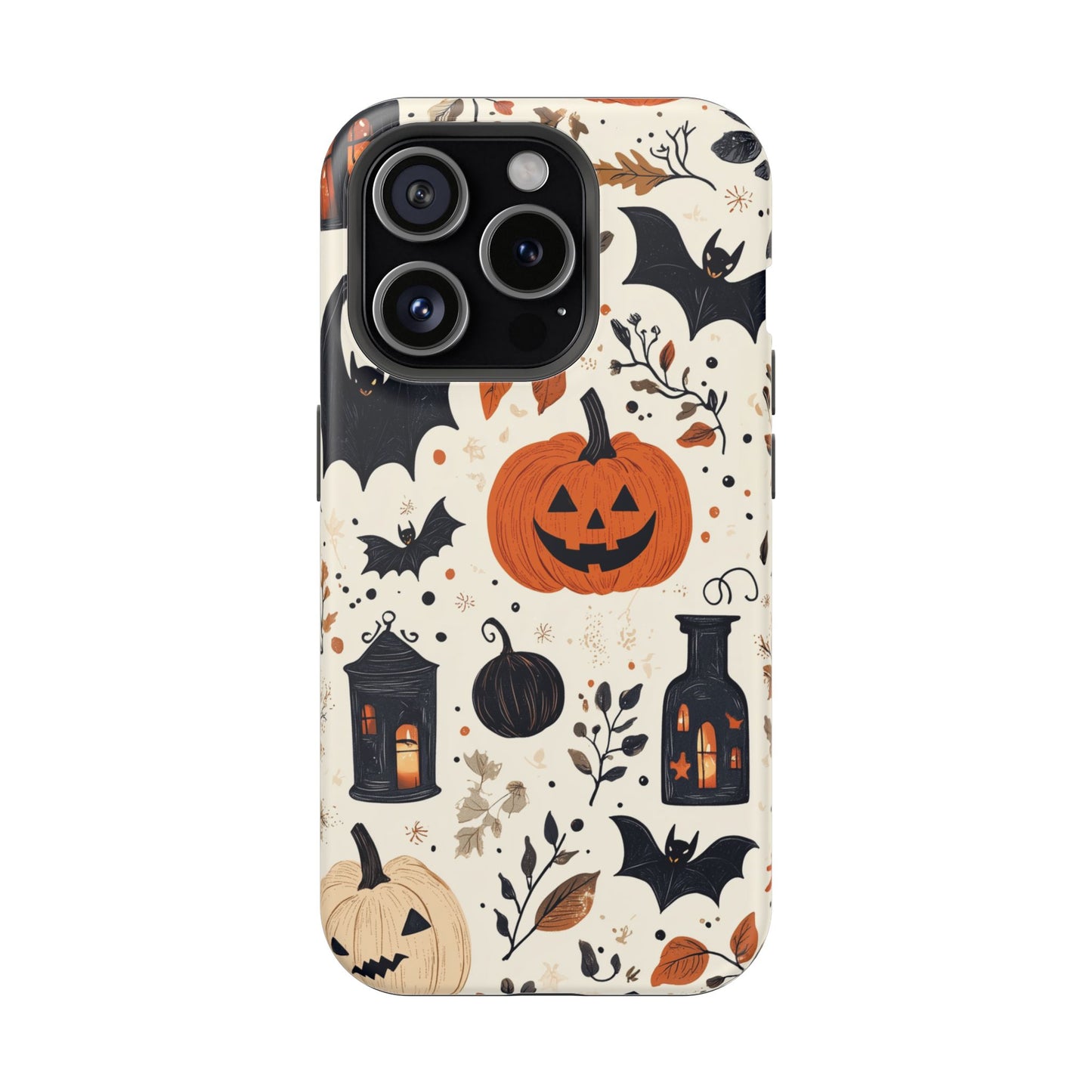 Charming Halloween MagSafe iPhone Case – Pumpkin, Bats, and Spooky Lantern Design