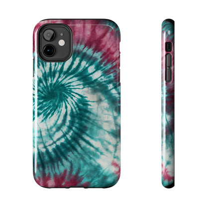 Pink and Teal Tie-Dye iPhone Case – Retro Spiral Design