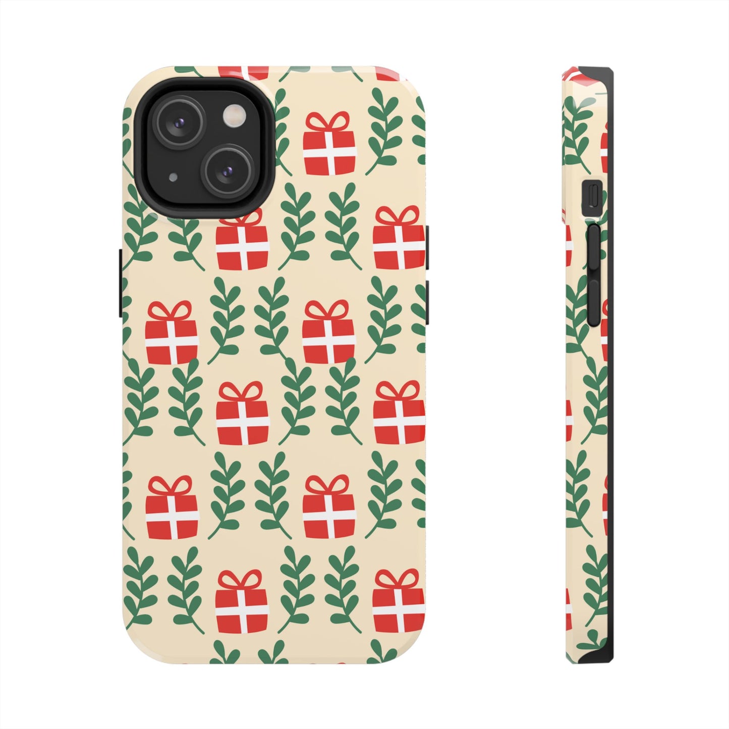 iPhone Case: Holiday Cheer – Red Gifts & Green Leaves