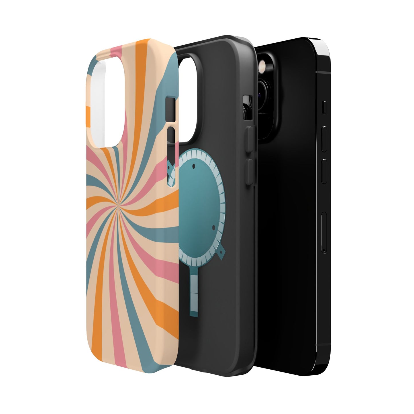 Retro Swirl Pattern MagSafe iPhone Case – Bold 70s Vibe in Pink, Orange, and Orange