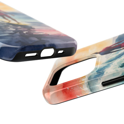 Surfer’s Sunset Wave iPhone Case – Vibrant Watercolor Design