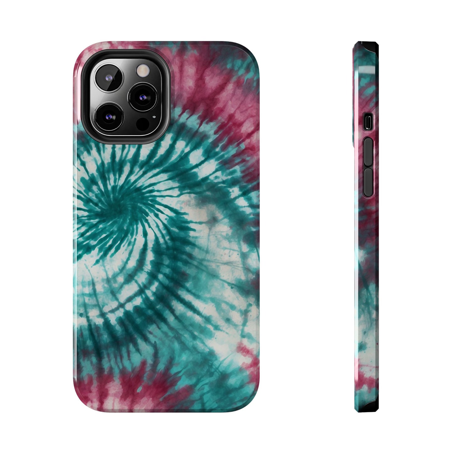 Pink and Teal Tie-Dye iPhone Case – Retro Spiral Design