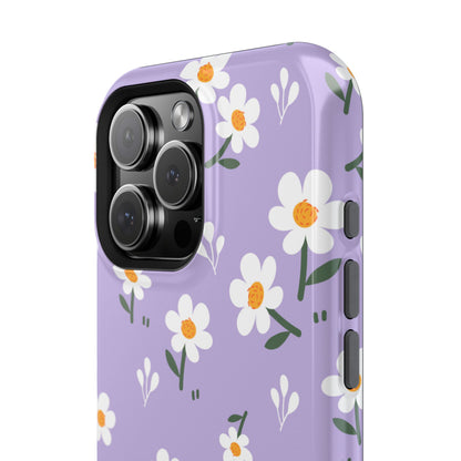 Purple Daisy Garden MagSafe  iPhone Case – Soft Lavender Background, Shockproof Protection with Slim Fit