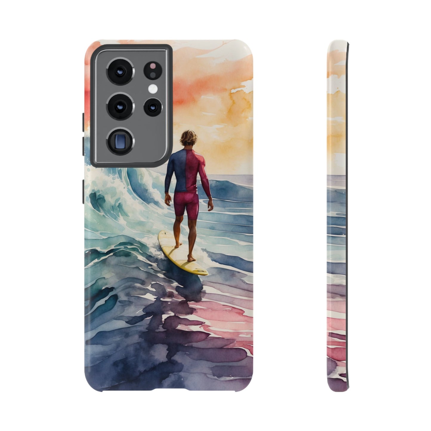 Surfer’s Sunset Wave Samsung Galaxy Case – Vibrant Watercolor Design