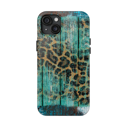 Turquoise Rustic Leopard Wood - iPhone Series Case