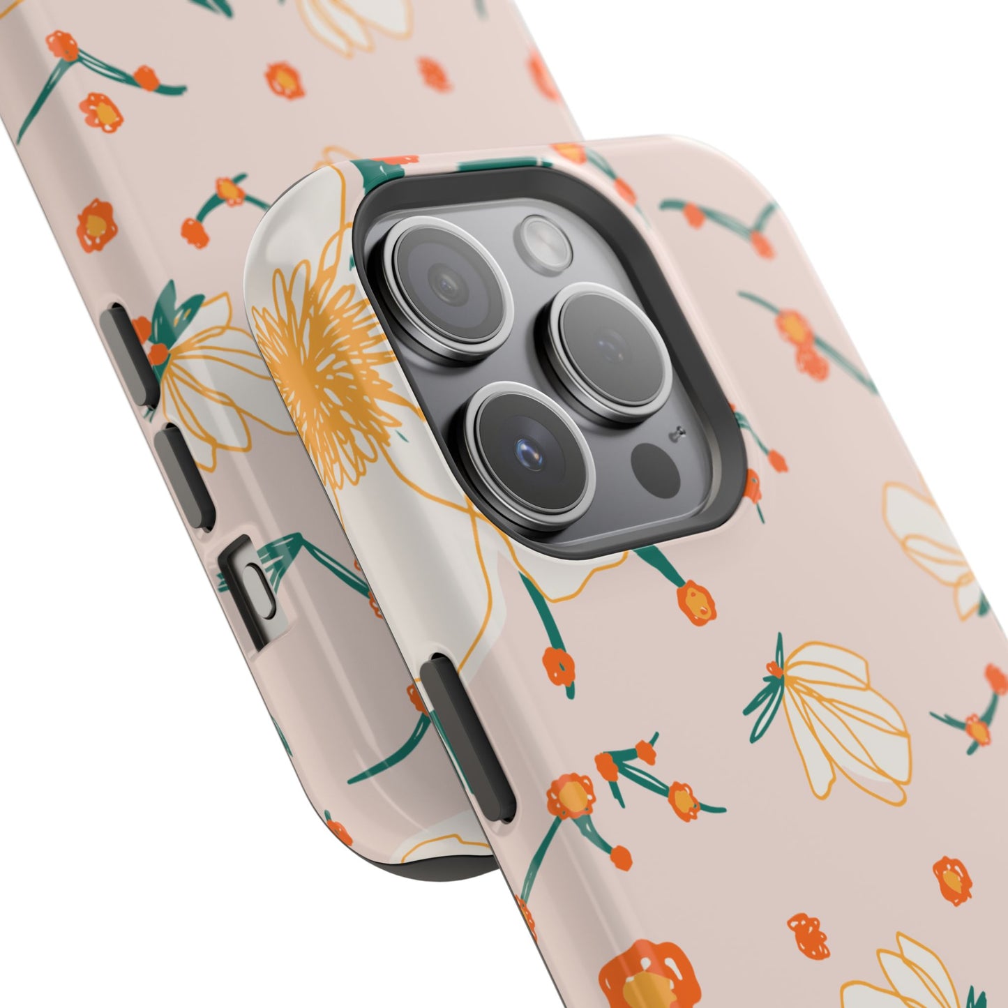 Elegant Magnolia Blossom Tough MagSafe iPhone Case – Soft Blush Background, Shock-Resistant Design