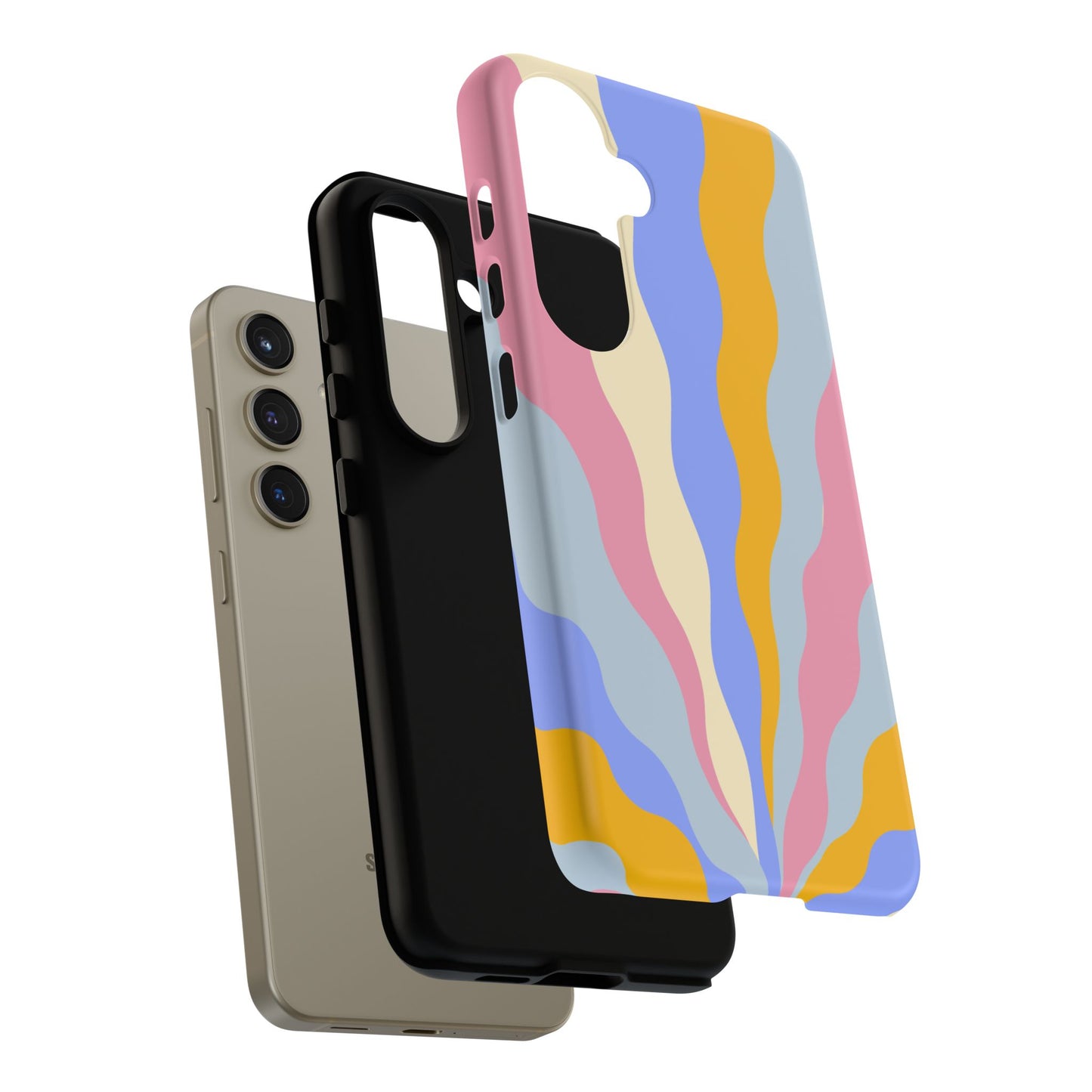 Pastel Radiance Samsung Galaxy Case – 70s-Inspired Dual-Layer Design with Wavy Sunburst Pattern