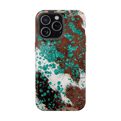 Teal Glitter Cowhide - MagSafe iPhone Series Case