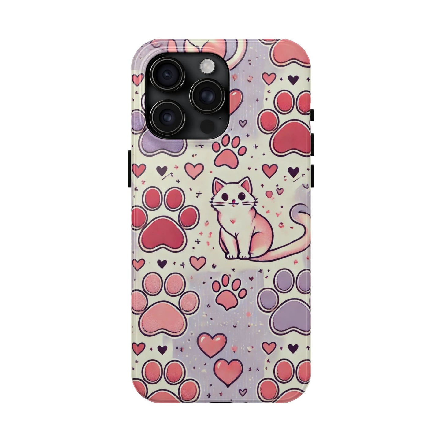 Cute Cat and Paw Print iPhone Case - Pet Lover’s Protective Cover