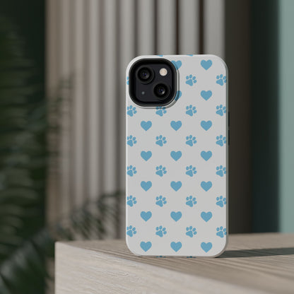 Blue Paw Prints & Hearts – MagSafe iPhone Case with Adorable Pet-Lover Design