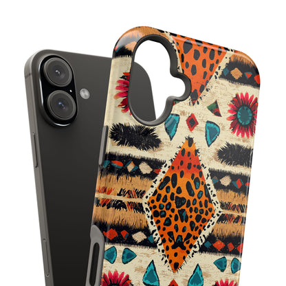 Wild Boho Leopard Print & Floral Tough MagSafe iPhone Case – Eclectic Tribal Design, Dual-Layer Protection